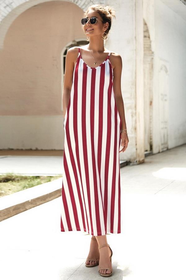 Leisure Striped Sleeveless Loose Dress