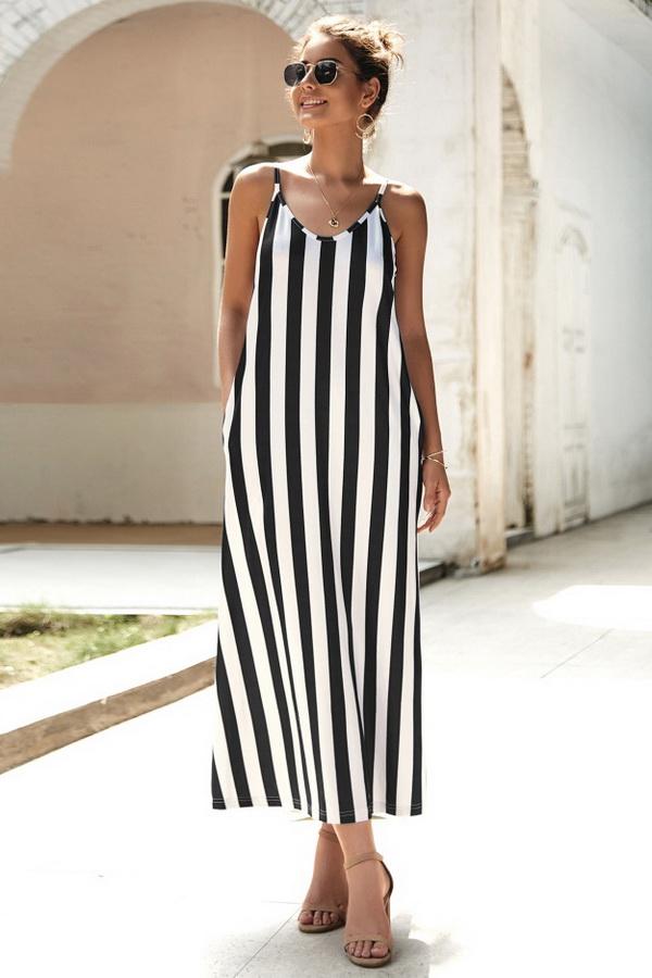 Leisure Striped Sleeveless Loose Dress