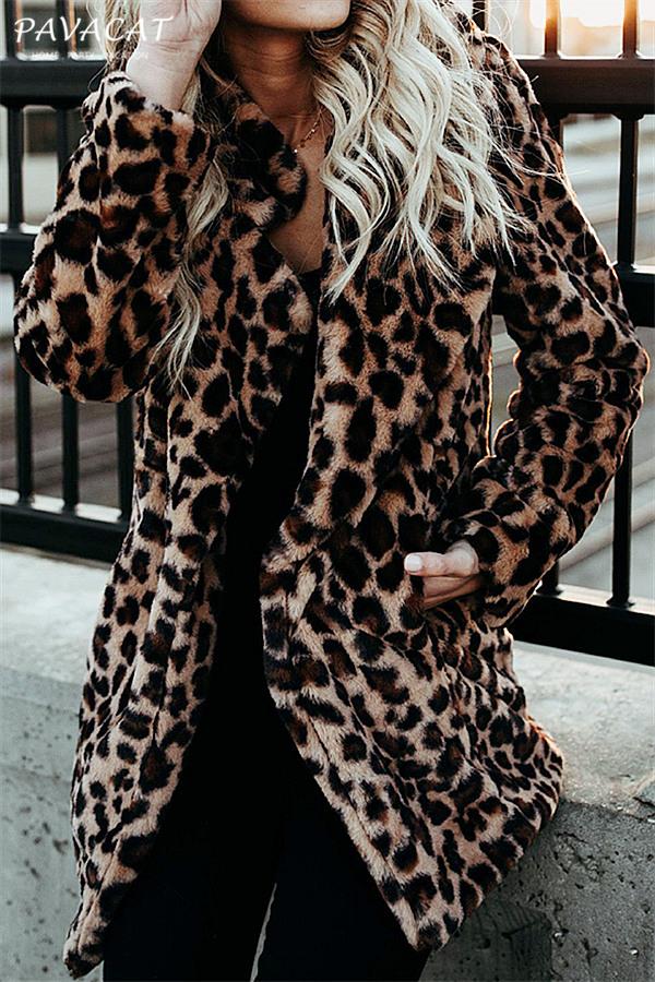 Leopard Artificial Fur Long Cardigan