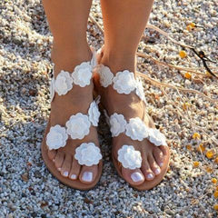 Beach White Summer Flat Flower Sandals Holiady Slippers