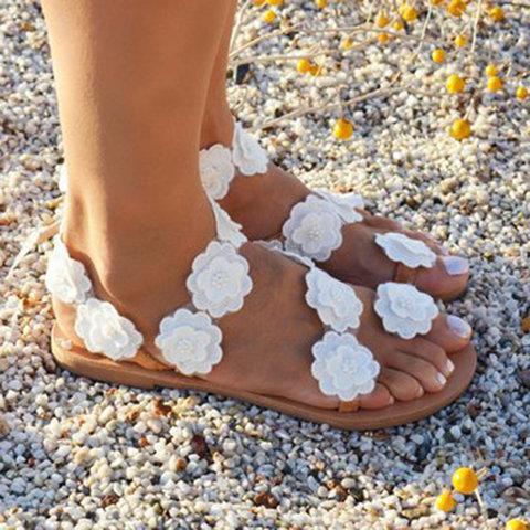 Beach White Summer Flat Flower Sandals Holiady Slippers