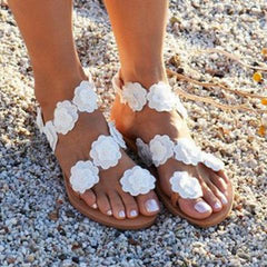 Beach White Summer Flat Flower Sandals Holiady Slippers