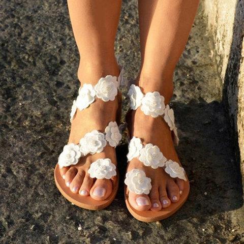 Beach White Summer Flat Flower Sandals Holiady Slippers